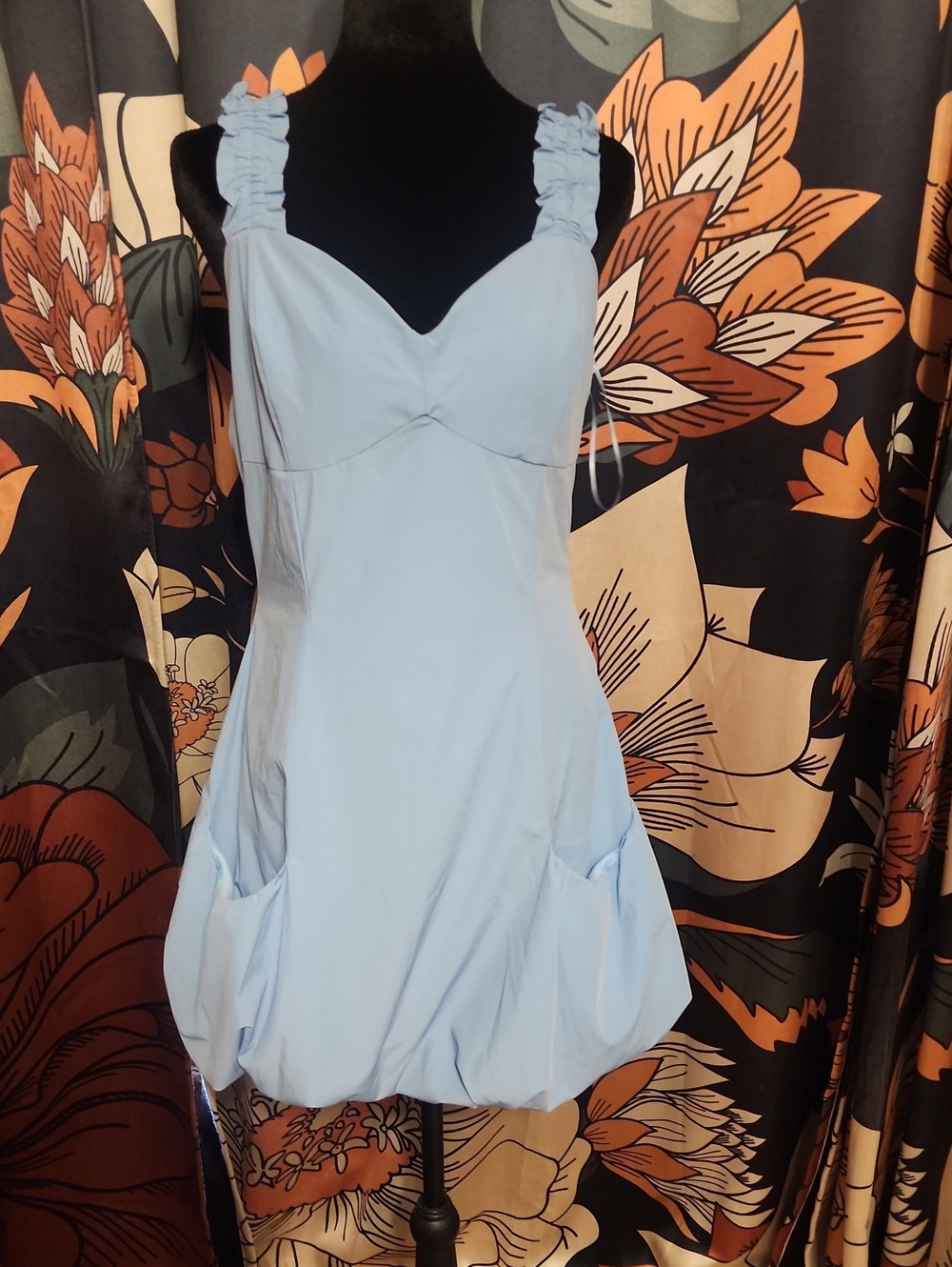 Baby Pink Light Blue Ruffled Strap Bubble-Hem Slip Dress
